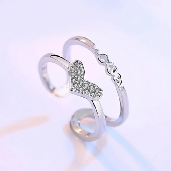 🌟 925 Sterling Silver Heart Earrings Necklace Bracelet And Ring Adjustable Set - Picture 6 of 13